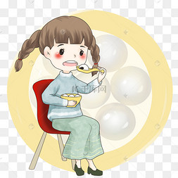 春分吃春卷的小女孩