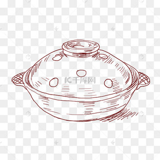 手绘线描砂锅插画