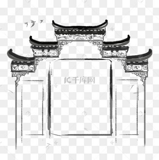水墨中国风白族建筑牌坊