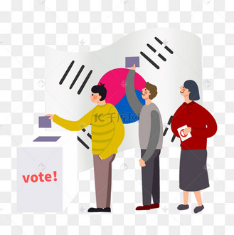 韩国手绘选举日排队投票插画