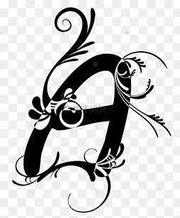 大写a字母变化花朵藤蔓装饰图案17