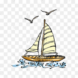 下载psd夏季帆船水墨风手绘插画下载 png下载psd蓝色剪纸少女头像下载