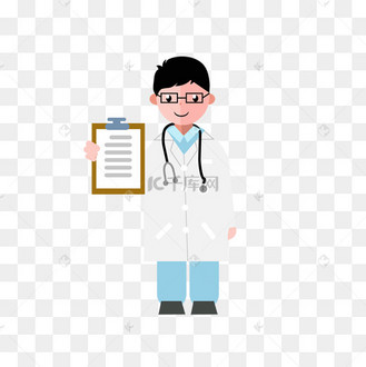 青年戴眼镜拿病历表穿白大褂的卡通男医生