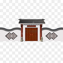 免抠中国风格古代院墙大门