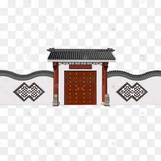 免抠中国风格古代院墙大门
