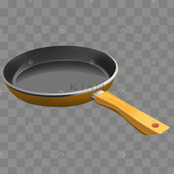 黄色卡通手绘手平底锅psd透明底