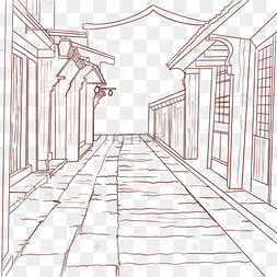 古街江南古镇线描