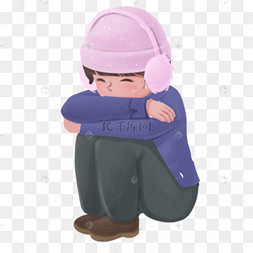 卡通蹲坐着的小孩