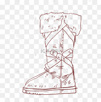 手绘线描雪地靴插画