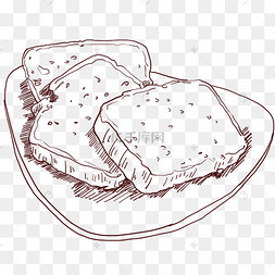 手绘线描面包片插画