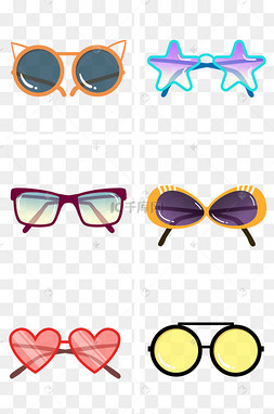 卡通手绘时尚眼镜墨镜组图png免抠