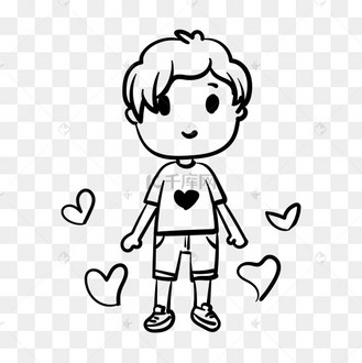 穿爱心t恤的线描小人插画