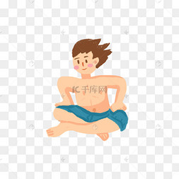 一个光着上半身的男孩