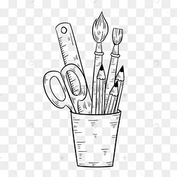 手绘文具线描插画