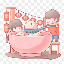 元宵节卡通手绘捞汤圆人物免扣png