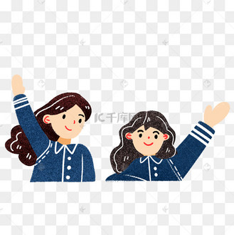 招手的女同学卡通png素材