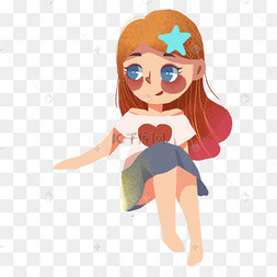 手绘卡通头戴星星的女孩免扣元素