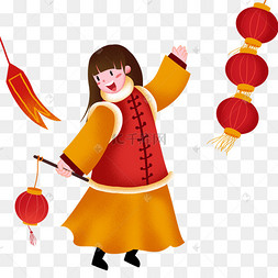 手拿灯笼卡通