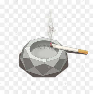 手绘卡通烟灰缸燃烧的香烟烟雾