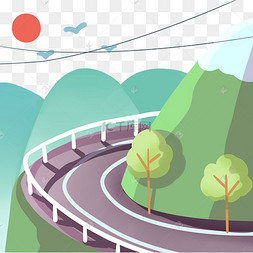 青山弯曲道路下载 png下载psd山路小路下载 png下载psd卡通山路下载