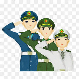 卡通敬礼的海陆空三军免抠图