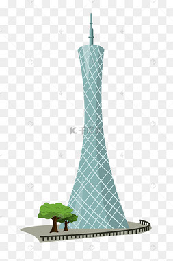下载 png下载psd手绘广州塔建筑插画下载 png下载psd手绘地标建筑广州