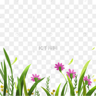 手绘卡通春天花丛png素材