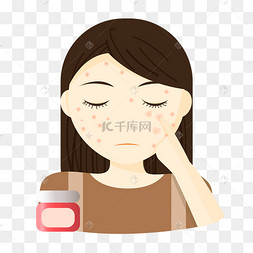 痘痘皮肤问题长痘病变过程卡通烦恼长痘女生青春痘女孩长痘痘的女孩长