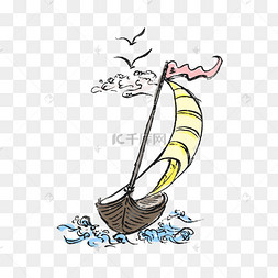 水墨风帆船手绘插画下载 png下载psd手绘中国风帆船水