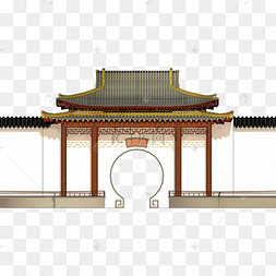 免抠手绘古风院落大门