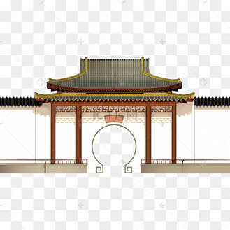 免抠手绘古风院落大门