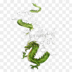 神化龙王东方神仙海神png国画水墨绿下载 png下载psd图腾汉代龙纹饰