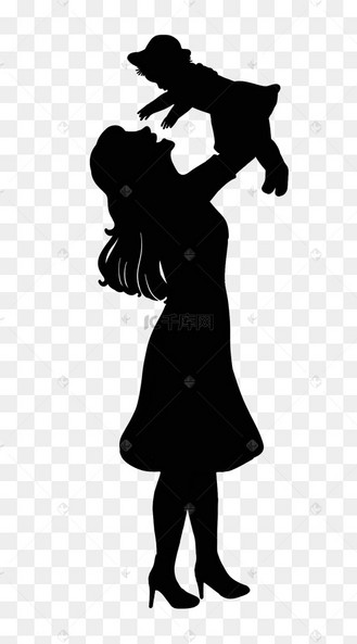 妈妈抱着宝宝剪影png免抠图