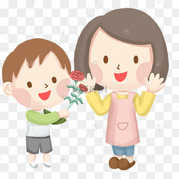 妇女节妈妈和孩子卡通手绘素材免