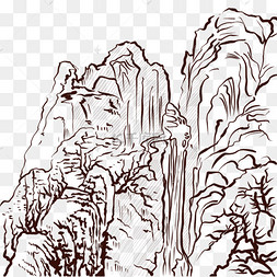 png下载psd山泉水墨简笔线描山水下载 png下载psd手绘线描山