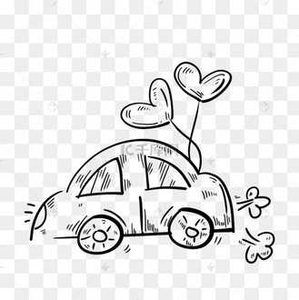 手绘黑白卡通小汽车插画素材