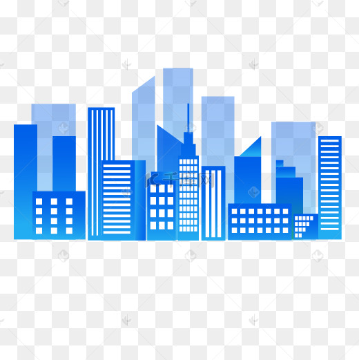 三层蓝色都市建筑剪影矢量素材图片