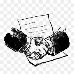 泼墨速写风握手png免抠素材