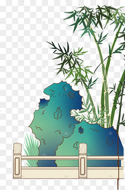 风水墨山水古代人物竹园里的女孩水墨画公园一角水墨中国风水墨山水