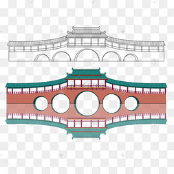 复古欧式廊桥手绘中式廊桥仿真古代廊桥古风廊桥科技桥廊建筑大数据