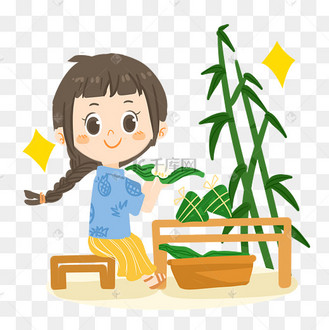 端午节卡通女孩包粽子png素材