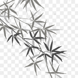 黑白水墨剪影竹枝png