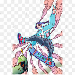 彩色创意滑板少年元素