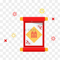 矢量手绘卡通红色画轴