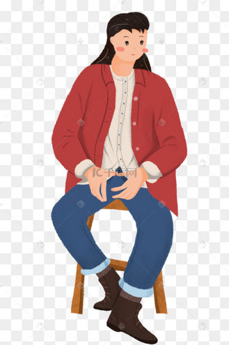 手绘卡通坐着的女孩免扣元素