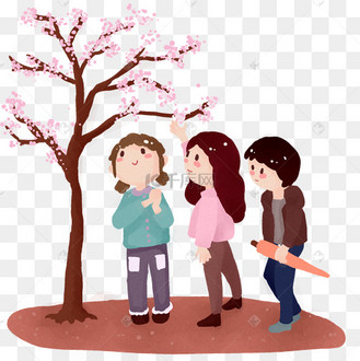 春季雨季雨天下雨植物女孩插画