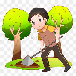 植树节铲土的小男孩小雪铲雪的人物和雪人秋冬主题铲雪女生手绘卡通