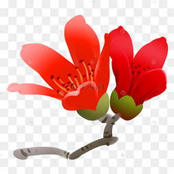 矢量图植物木棉花手绘插画卡通手绘木棉花棉花树手绘插画红色木棉花