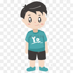 绿色穿短袖的小男孩
