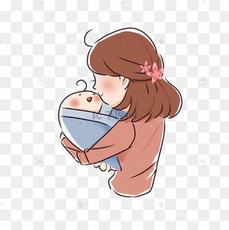 三八妇女节粉色卡通手绘母亲抱孩子png免抠半身人像